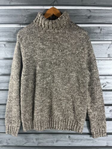 NICE Lands End Beige Chunky Fisherman Wool/Alpaca Turtleneck Sweater Mens M