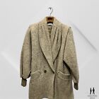Vintage 80s Retro Beige 100% Wool Double Breasted Trench Coat Woman's Size 10