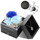 Preserved Eternal Real Rose Flower Gift Box With 14K Gold Plated Silver Necklace