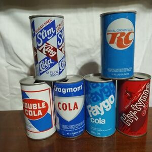 Lot 86 6 steel pull top 12 oz cola soda pop cans Cragmont Faygo Double slim king