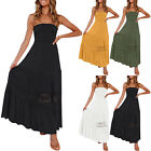 Womens Summer Bohemian Strapless Off Shoulder Lace Trim Backless Flowy A Line