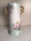 Beautiful C T Altwasser Silesia Vase w/ Pink Roses & Gold Handles