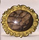 Victorian Scottish Agate Scenic Brooch Pin Gold Gilded Ornate Antique