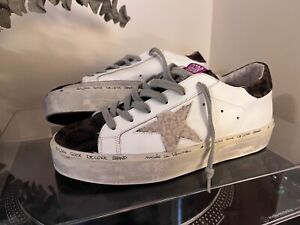 Golden Goose Hi Star sneakers w shearling star and leopard-print tongue size 38