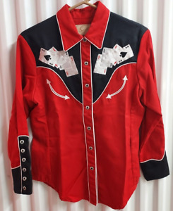 Scully Women's S Western Cowgirl Embroidered Cards Poker Red Pearl Snap Shirt XS