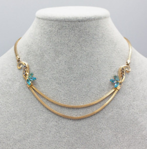 Vintage Antique Carl Art 12K Gold Filled Aqua Clear Glass Paste Stones Necklace