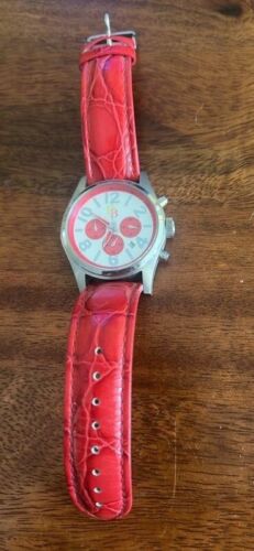 Dooney & Bourke  Women's Watch with White Crystal and Red Accents Leather Band