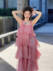 Korean Women Lolita Fairy Loose Pink Chiffon Dress Multi layered Cake Skirt