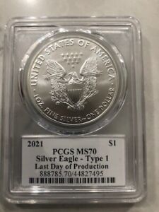 2021 American Silver Eagle PCGS MS70 Type 1 Last Day of Production *Last One*