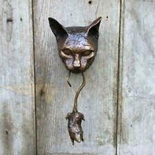 LS NEW Cat And Mouse Door Knocker Sculpture Rusty Brown outdoor garden statue%