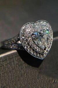 3.00 Ct Heart Shape Real Treated Diamond Engagement Love Ring In 925 Silver