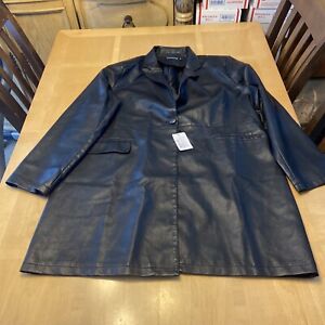 Tanming Womens Faux Leather Jacket 2XL Black Trench Coat B&T