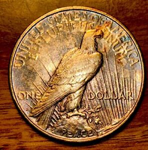 1922 $1 Silver Peace Dollar XF/AU  Rainbow 🌈 🪙 Golden Blue Bronze Toning 413D