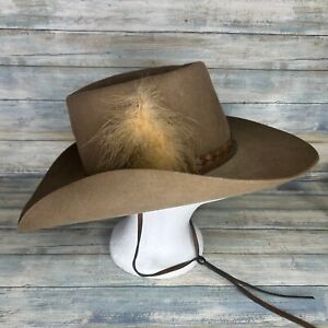 Stetson The Billy Kidd Cowboy Hat Size 7 1/2 Brown Western Feather