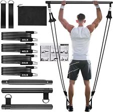 Pilates Bar Kit with Resistance Bands(4 x Bands),3-Section Stackable Bands Wo...