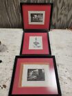3 Signed Framed Harlan Scheffler Prints 11x10 Wagon Fountain Taxi Station
