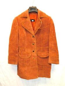Vintage 70s S Brown Suede Leather Coat Western Rockabilly Jacket Womens Button
