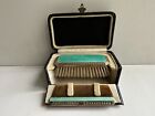 Antique English T&S Sterling Silver Guilloche Enamel Brush and Comb Set,Box