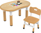 Kids' Table and Chair Sets,6 Height Adjustable Toddler Table and Chairs, Wooden