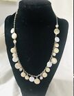 Vintage Gold Tone Metal Coin Disc, Rhinestone & White Disc Necklace
