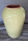 Lg. Handmade Arts & Crafts Mission Vase Crackle Sage Green w/Leaf Motif 10.5