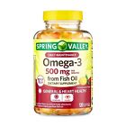 Spring Valley Omega-3 Fish Oil Softgels, 500 Mg, 120 Count, 2025 Expiration