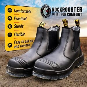 ROCKROOSTER Work Boots 6 inch Steel Toe, Slip On Safety Oiled Leather Shoes