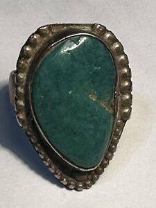 Navajo Sterling Silver Turquoise Ring Size 9 1/2 Vintage Artisan 1  1/4”Long