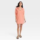 Women's Long Sleeve Mini Fleece Tunic Dress - Universal Thread Coral Orange L