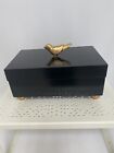 Chic Black Wooden Keepsakes Box With Brass Gold Bird and Round Brass Gold Feet