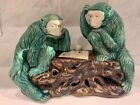 RARE! HUGE VTG MAJOLICA MONKEES Playing Thinking Game CENTERPIECE  -14” X14”