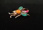VINTAGE CORO  STERLING SILVER BEE BUG INSECT  GLASS BROOCH