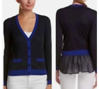 CAbi Style #5016 Michelle Cardigan Sweater Top Blue Sheer Ruffle Trim Medium