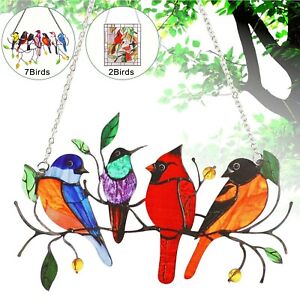 Multicolor Metal Panel Stained Window Bird Suncatcher Hanging Home Decor Gifts