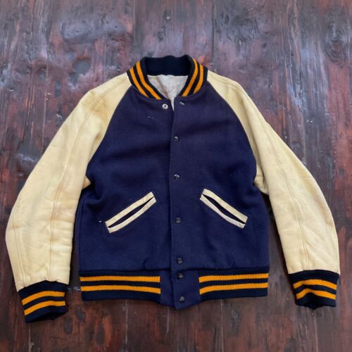 Vintage Dehen Varsity Blue and Off White Letterman Jacket Blank Size 40
