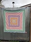 Vtg 30s Handmade Quilt Top Floral Feedsack Boston Commons Trip Around The World