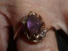 10K SOLID YELLOW GOLD MARQUISE-CUT DIAM. ACCTED. AMETHYST RING - SIZE 9 - 3.51 G