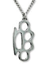 Brass Knuckle Duster Polished Silver Pewter Pendant Necklace NK-637