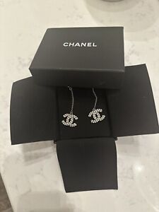 Chanel  Crystal Chain CC Logo Dangle Drop Earrings Authentic