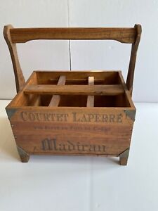 Vintage French Wooden Crate Wine Box Panel Custom Handle Courtet Laperre Madiran
