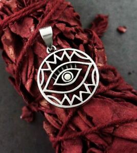 Round Evil Eye Zig Zags Protection Pendant Amulet Sterling Silver 925 wh150