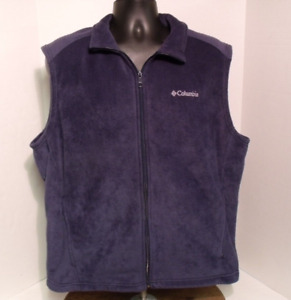 Columbia Fleece Sweater Vest  Full Zip Solid Polyester Navy Blue SZ LG  VGC