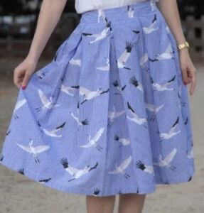 Who What Wear Bird Print Pinstripe A-Line Skirt Blue Womens Size 14 Summer