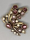 Vintage Butterfly Brooch Pin Cabochon Stones