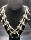 Vintage Navajo Turquoise & Mother of Pearl Squash Blossom Silver Necklace