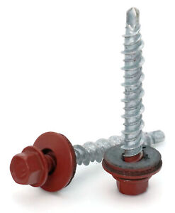 #10 Hex Washer Head Roofing Screws Mech Galv Mini-Drillers | Red Finish