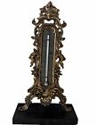 French Antique gilded brass ornate Victorian THERMOMETER Marble bottom Cherub