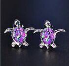 925 Sterling Silver Plated Purple Opal Fire ~Sea Turtle ~Stud Earrings USA
