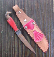 Vintage Antique Western Toy Cowboy Indian Knife Leather Sheath Horse Head Handle