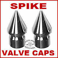 PAIR CHROME SPIKE MOTORCYCLE VALVE STEM CAPS (FITS ALL MOTORCYCLES & CARS